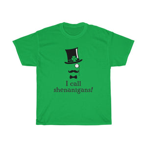 Special St Patricks Day Shamrock Edition - Unisex Heavy Cotton Tee - I call shenanigans - funny art deco design t-shirt top-hat st patricks
